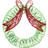 20" Green and Red Lighted Wreath and Bow Christmas Window Silhouette Decoration