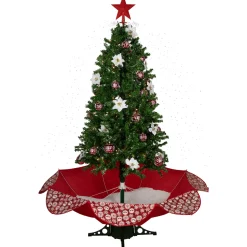 6' Green and Red Musical Lighted Snowing Artificial Christmas Tree, White LED Lights