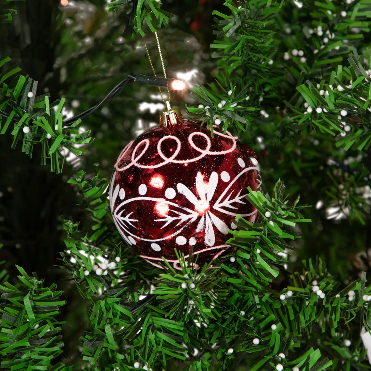 6' Green and Red Musical Lighted Snowing Artificial Christmas Tree, White LED Lights