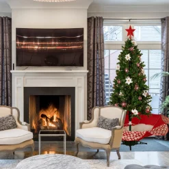 6' Green and Red Musical Lighted Snowing Artificial Christmas Tree, White LED Lights