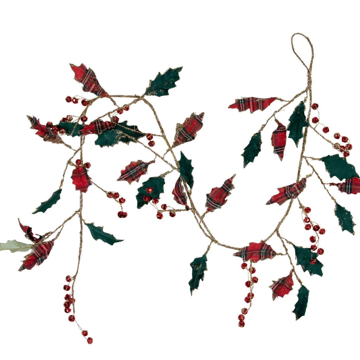 5' Green and Red Plaid Holly with Jingle Bells Christmas Garland - Unlit