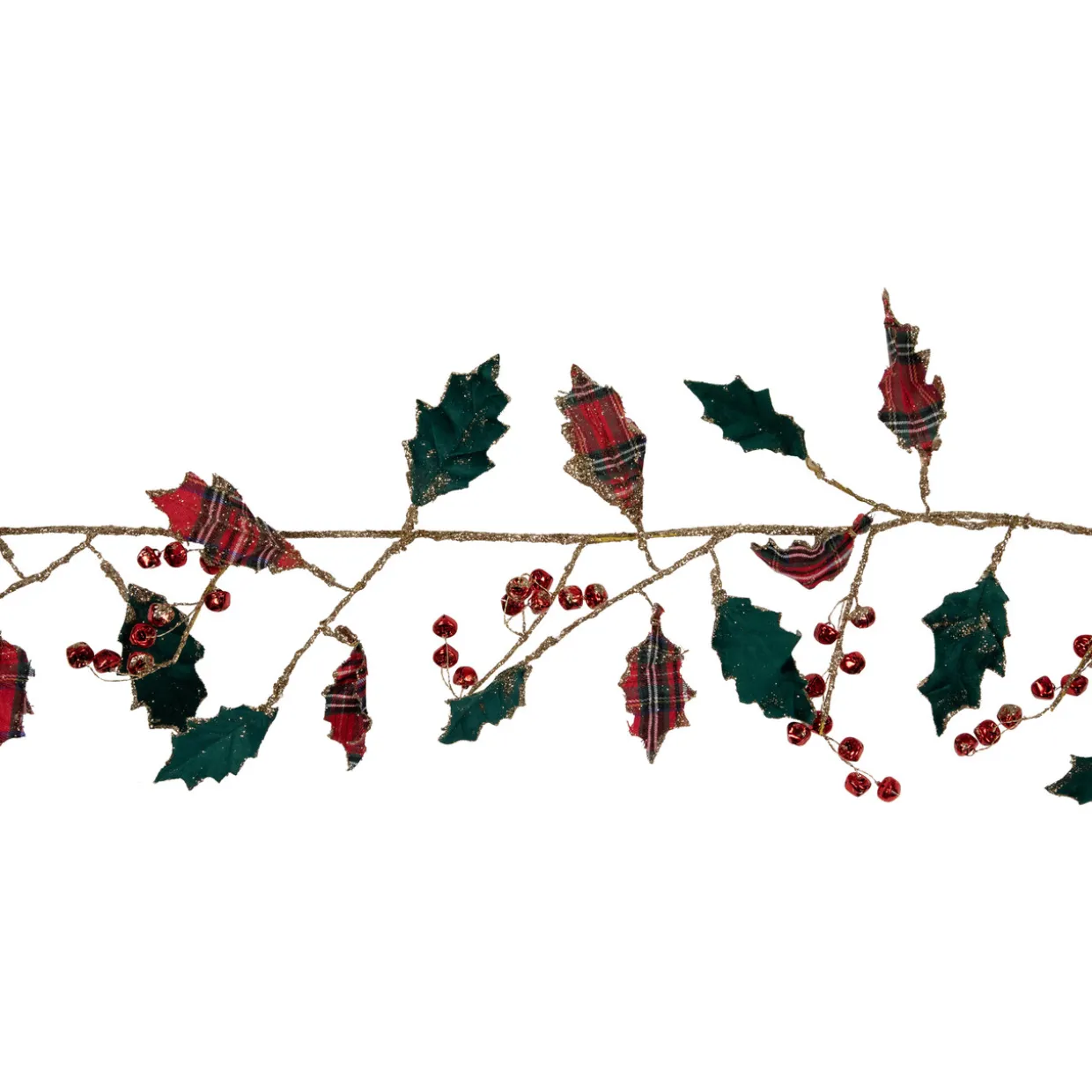 5' Green and Red Plaid Holly with Jingle Bells Christmas Garland - Unlit