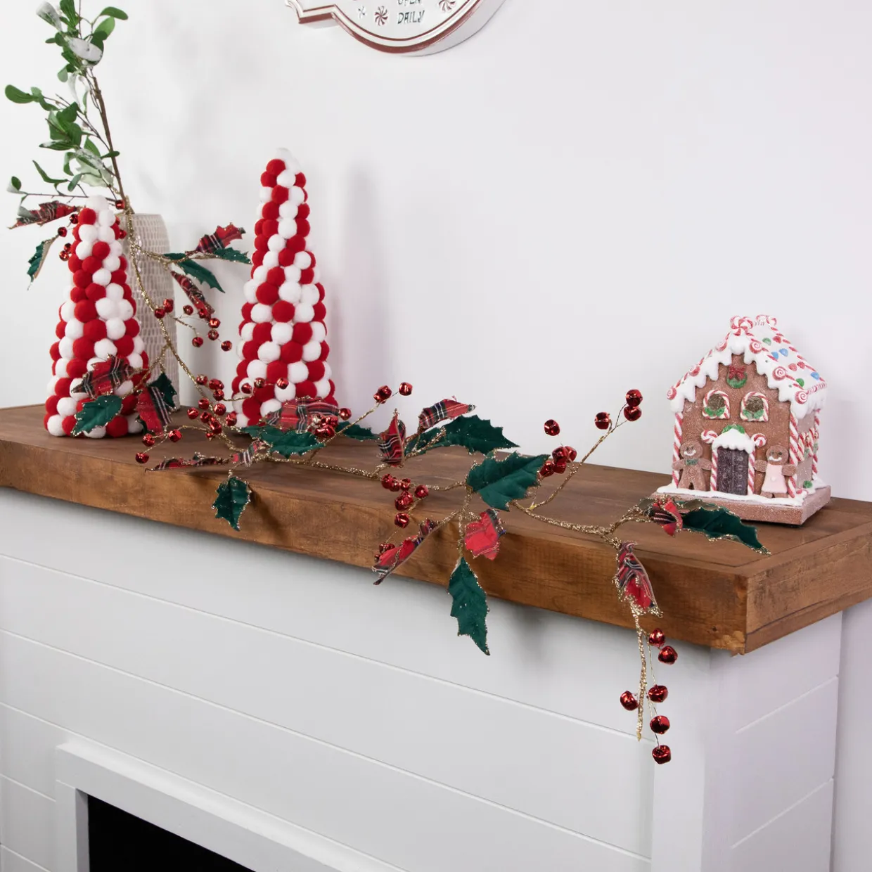 5' Green and Red Plaid Holly with Jingle Bells Christmas Garland - Unlit