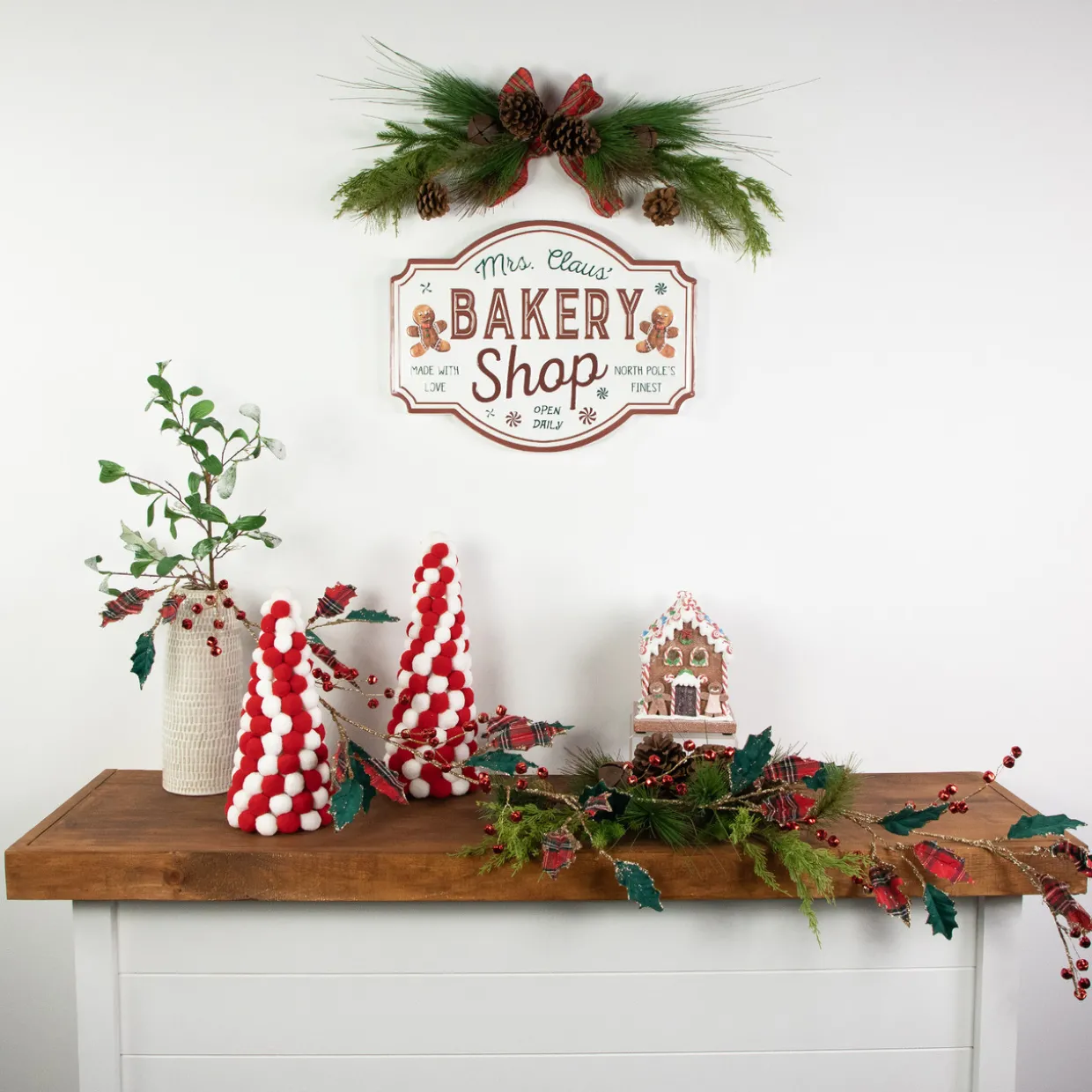 5' Green and Red Plaid Holly with Jingle Bells Christmas Garland - Unlit