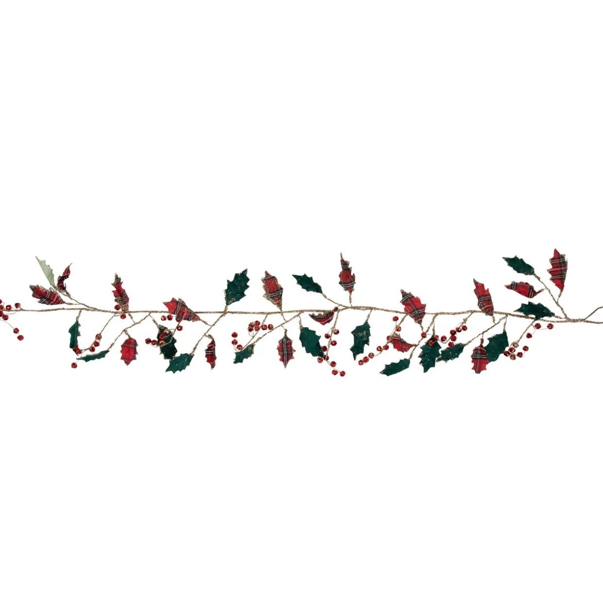 5' Green and Red Plaid Holly with Jingle Bells Christmas Garland - Unlit