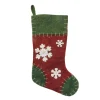 20" Green and Red Snowflake Christmas Stocking with Blanket Stitching