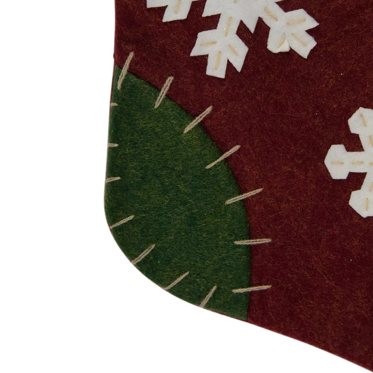 20" Green and Red Snowflake Christmas Stocking with Blanket Stitching