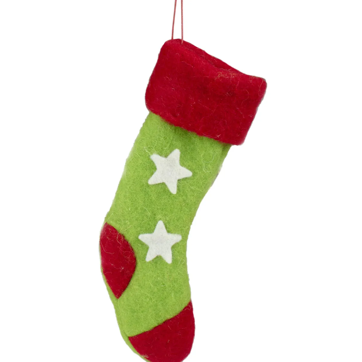 9.5" Green and Red Stars Felt Christmas Stocking Ornament