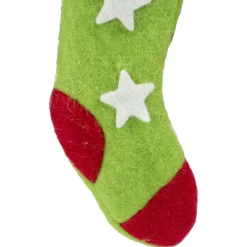 9.5" Green and Red Stars Felt Christmas Stocking Ornament