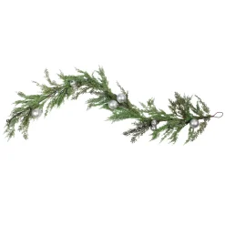 5' Green and Silver Iced Cedar Christmas Garland with Ornaments Bells - Unlit