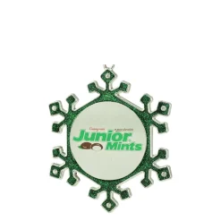 3.25" Green and Silver Snowflake 'Junior Mints' Candy Logo Christmas Ornament