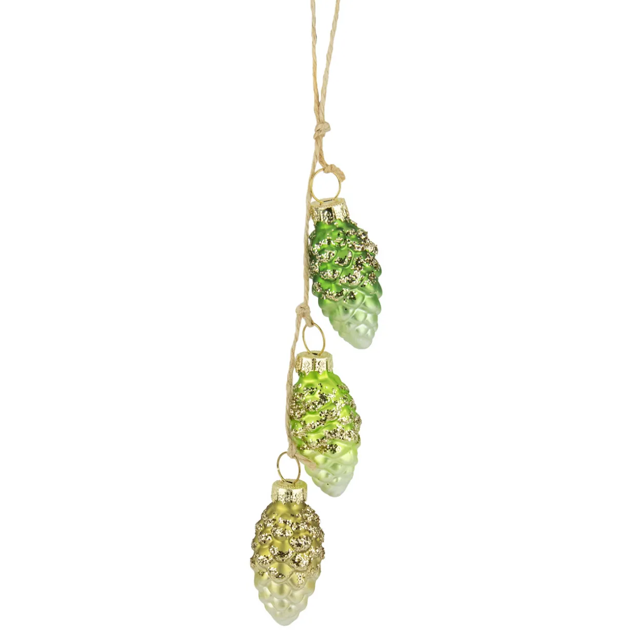 7" Green and White Dangling Pinecone Christmas Glass Ornament