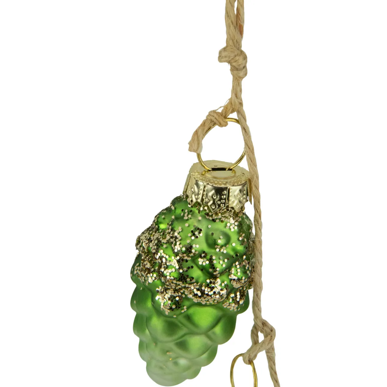 7" Green and White Dangling Pinecone Christmas Glass Ornament