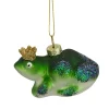 3" Green and White Prince Frog in a Gold Crown Glass Christmas Ornament
