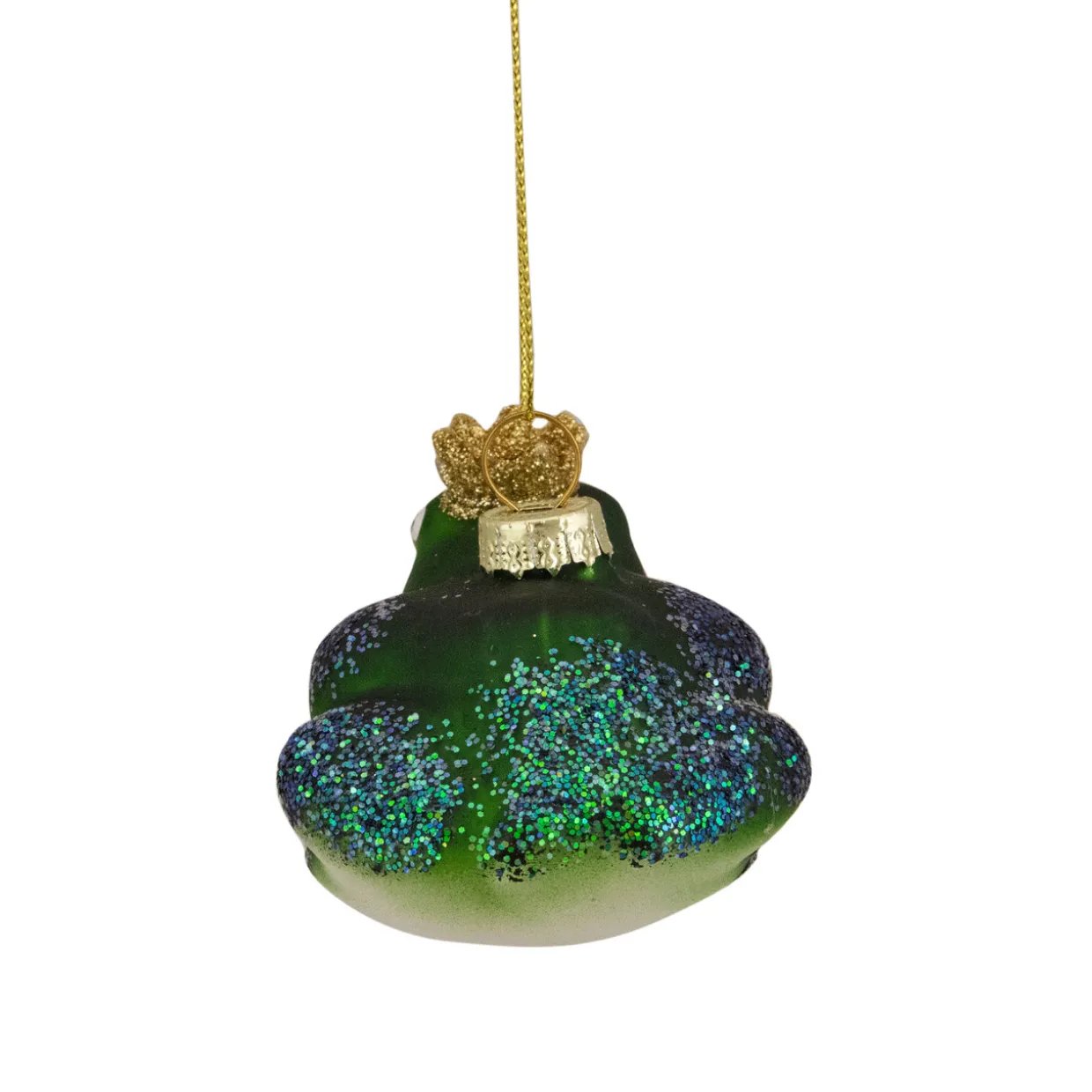 3" Green and White Prince Frog in a Gold Crown Glass Christmas Ornament