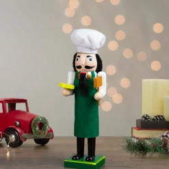 14" Green and White Wooden Christmas Nutcracker Pizza Maker