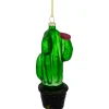 5" Green Cactus with Pink Flower Glass Christmas Ornament