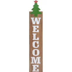 31.5" Green Christmas Tree and Red Star Tall Wooden Welcome Porch Board Sign Decoration