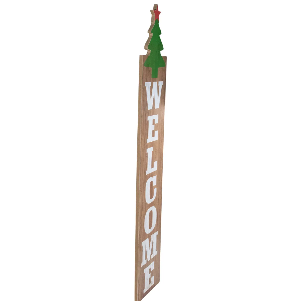 31.5" Green Christmas Tree and Red Star Tall Wooden Welcome Porch Board Sign Decoration