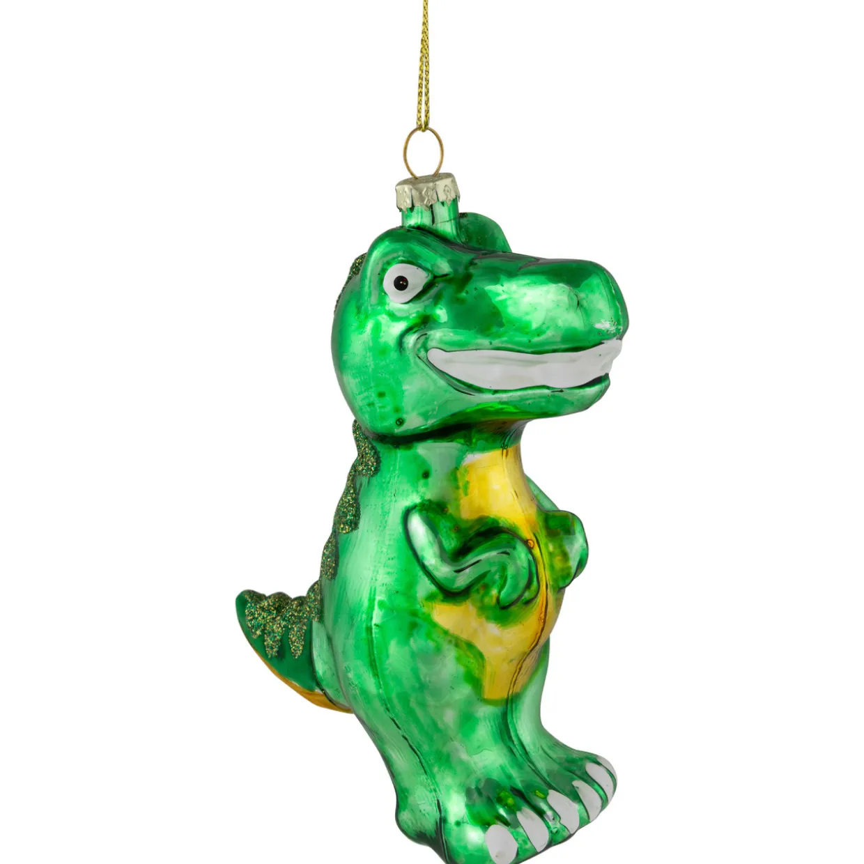 4.75" Green Dinosaur Glass Christmas Ornament