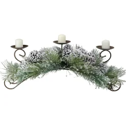 30" Green Frosted Pine Needle and Pine Cone Christmas Candle Holder