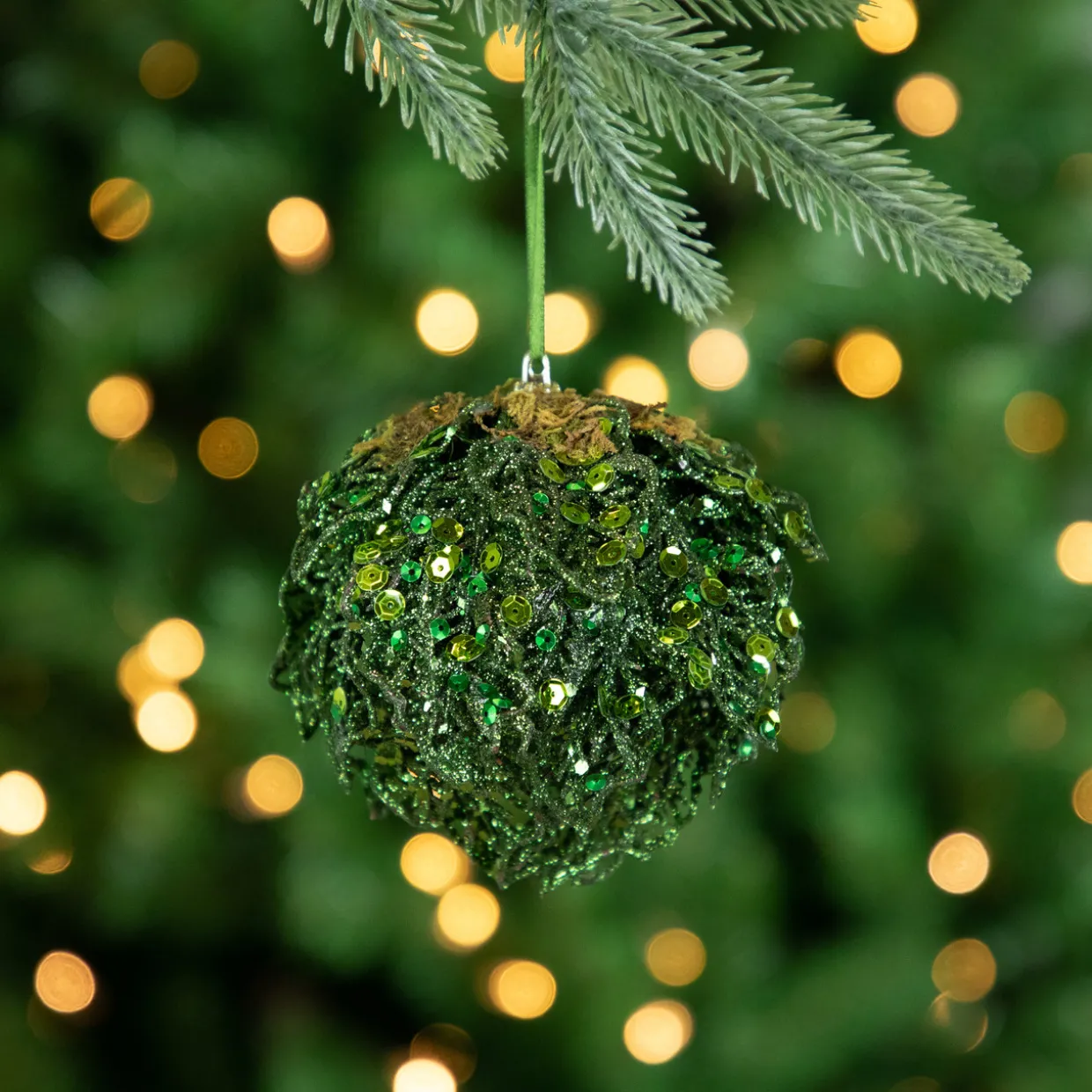 4" Green Glitter and Sequin Leaf Shatterproof Christmas Ball Ornament