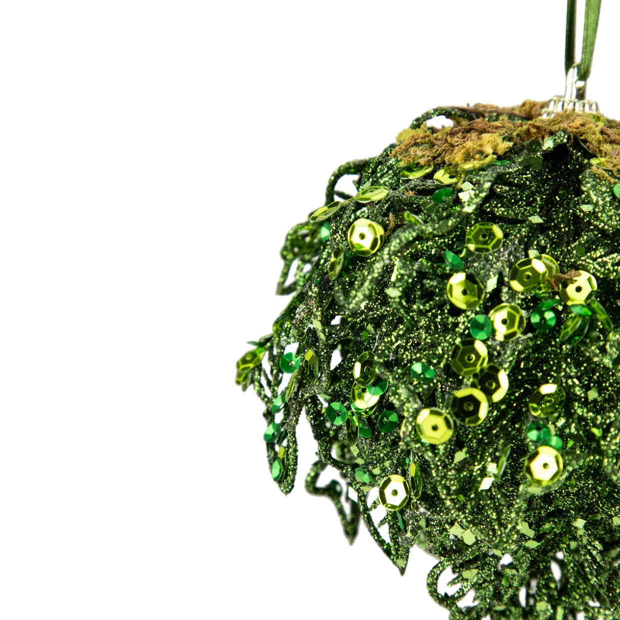 4" Green Glitter and Sequin Leaf Shatterproof Christmas Ball Ornament
