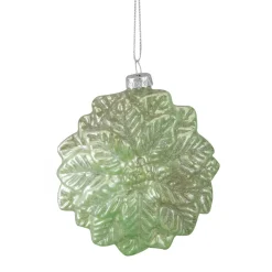 3.75" Green Glittered Poinsettia Flower Glass Christmas Ornament