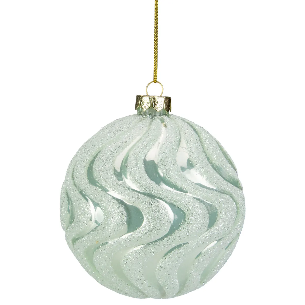 4" Green Glittered Swirled Glass Christmas Ball Ornament