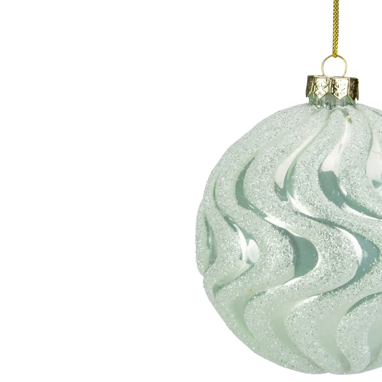 4" Green Glittered Swirled Glass Christmas Ball Ornament