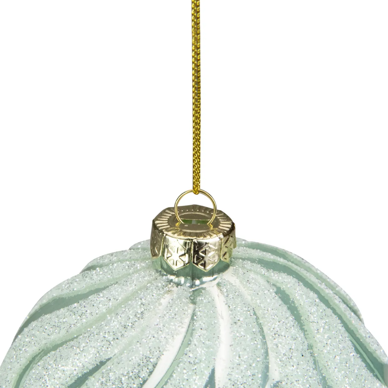 4" Green Glittered Swirled Glass Christmas Ball Ornament