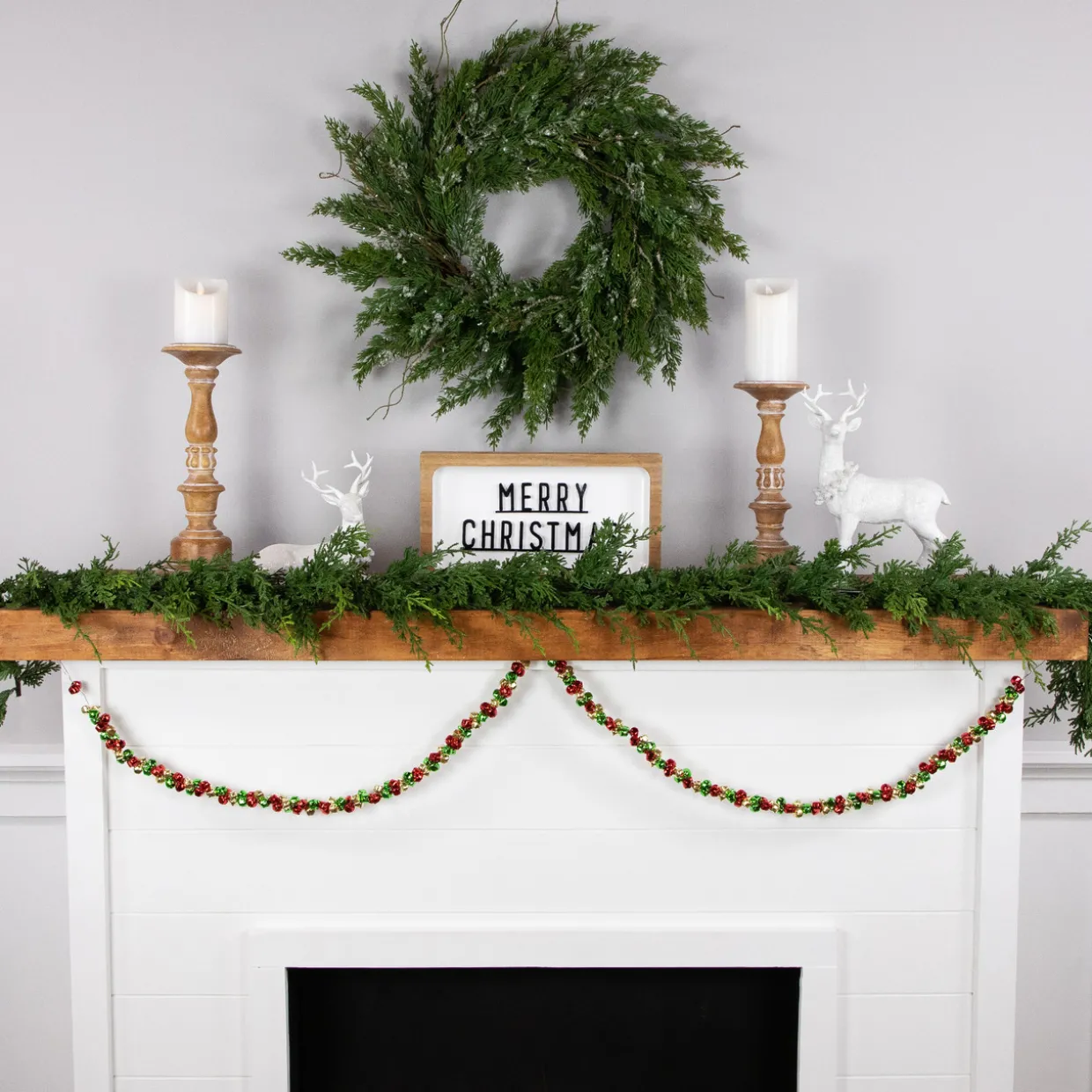 5' Green, Gold and Red Jingle Bell Christmas Garland, Unlit