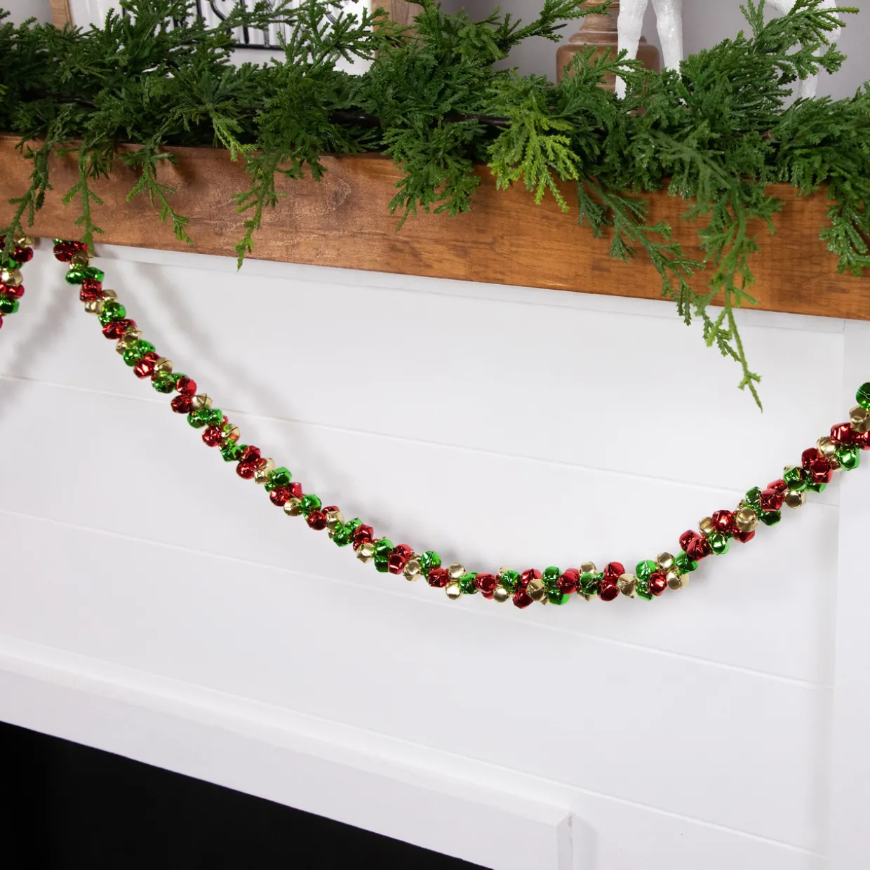 5' Green, Gold and Red Jingle Bell Christmas Garland, Unlit