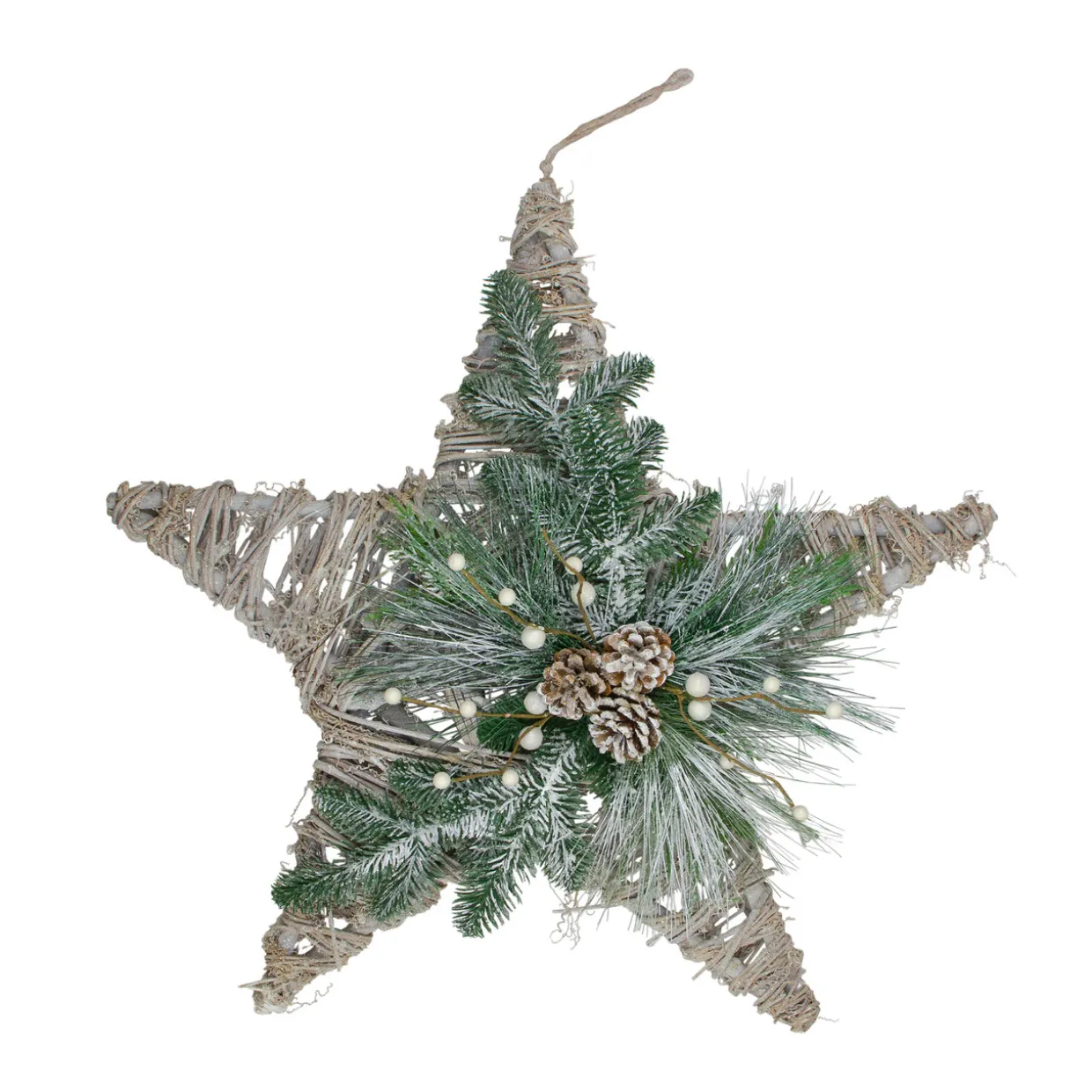 24" Green, Gray, and Brown Frosted Mixed Pine Hanging Star Christmas Ornament