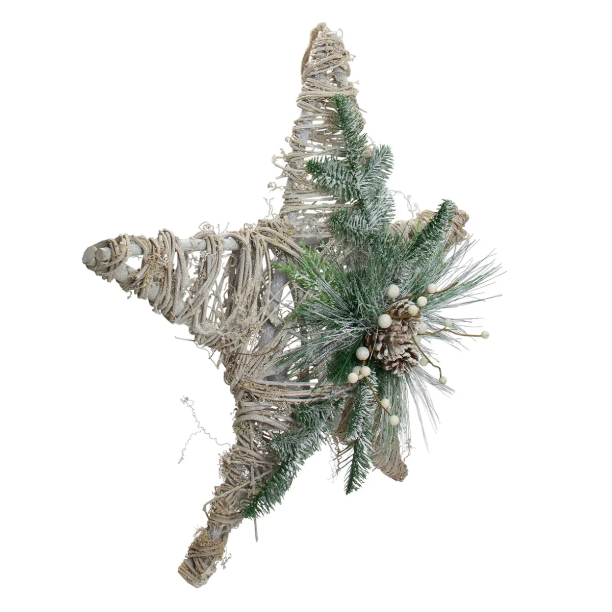 24" Green, Gray, and Brown Frosted Mixed Pine Hanging Star Christmas Ornament