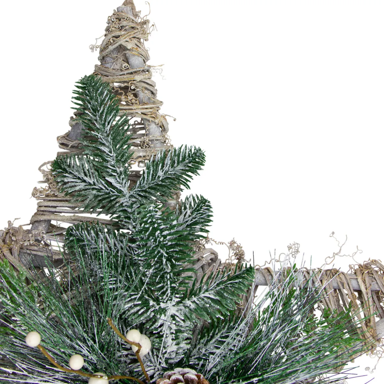 24" Green, Gray, and Brown Frosted Mixed Pine Hanging Star Christmas Ornament