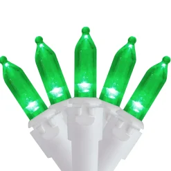 100 Green LED Mini Christmas Lights - 33 ft White Wire