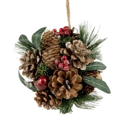 6" Green Mixed Foliage, Pinecone and Berries Hanging Christmas Ball Ornament