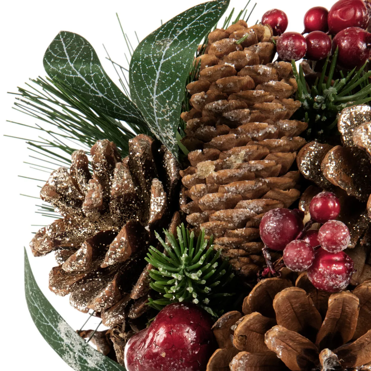 6" Green Mixed Foliage, Pinecone and Berries Hanging Christmas Ball Ornament