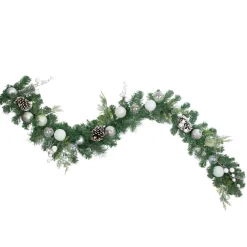 6' Green Pine Artificial Christmas Garland with Berries and Iridescent Ornaments
