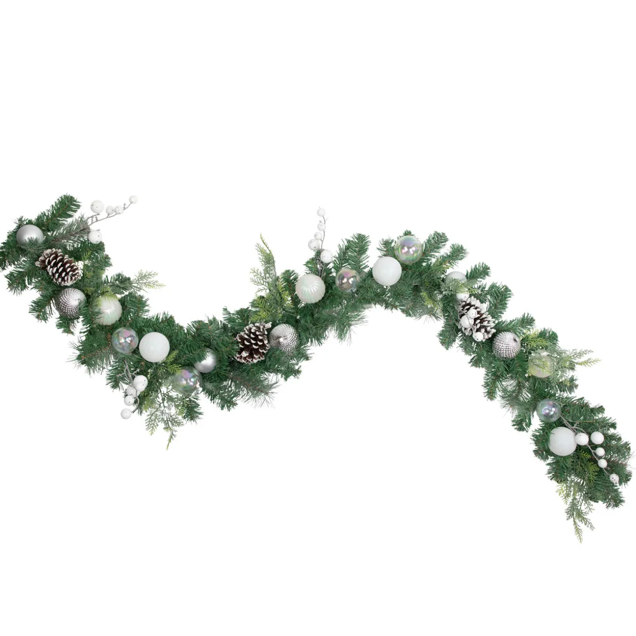 6' Green Pine Artificial Christmas Garland with Berries and Iridescent Ornaments