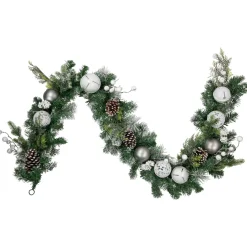 6' Green Pine Frosted Artificial Christmas Garland with Pinecones and Ornaments, Unlit
