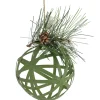 5" Green Rattan Style Christmas Ball Ornament with Pine Cone