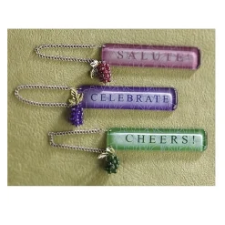 7.5" Green Wine Themed Grapes "CHEERS!" Bottle Tag Christmas Ornament