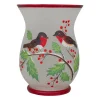 8" Hand Painted Finches and Pine Glass Christmas Candle Holder