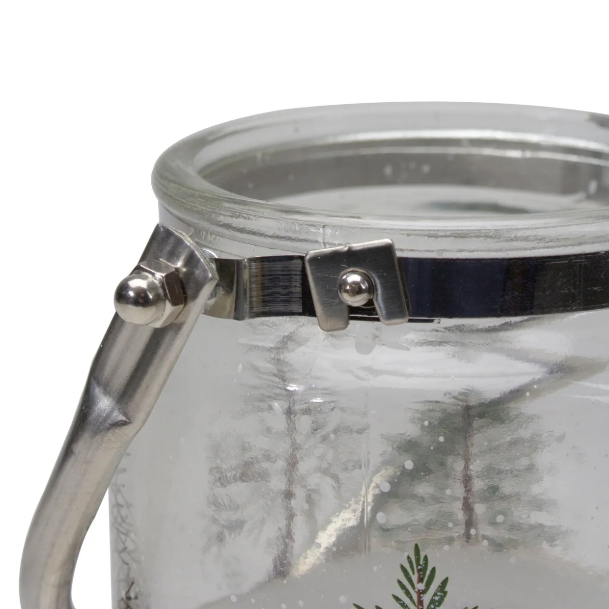 4" Hand-Painted Pine Trees and Deer Flameless Glass Christmas Candle Holder