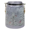 6.25" Hand-Painted Pine Trees and Cardinals Flameless Glass Christmas Candle Holder