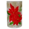 10" Hand-Painted Red Poinsettias and Gold Flameless Glass Christmas Candle Holder