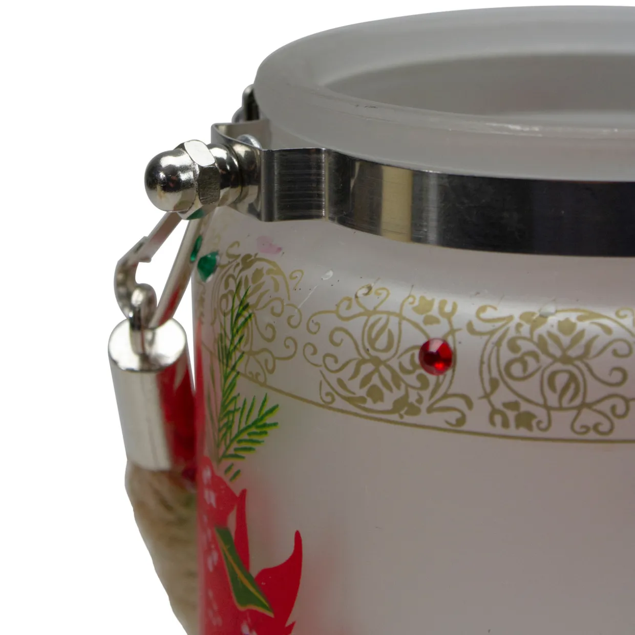 4" Hand-Painted Red Poinsettias and Gold Flameless Glass Christmas Candle Holder