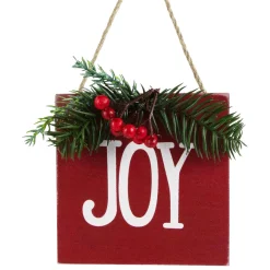 7" Hanging "JOY" Christmas Wall Decor with Pine and Berries